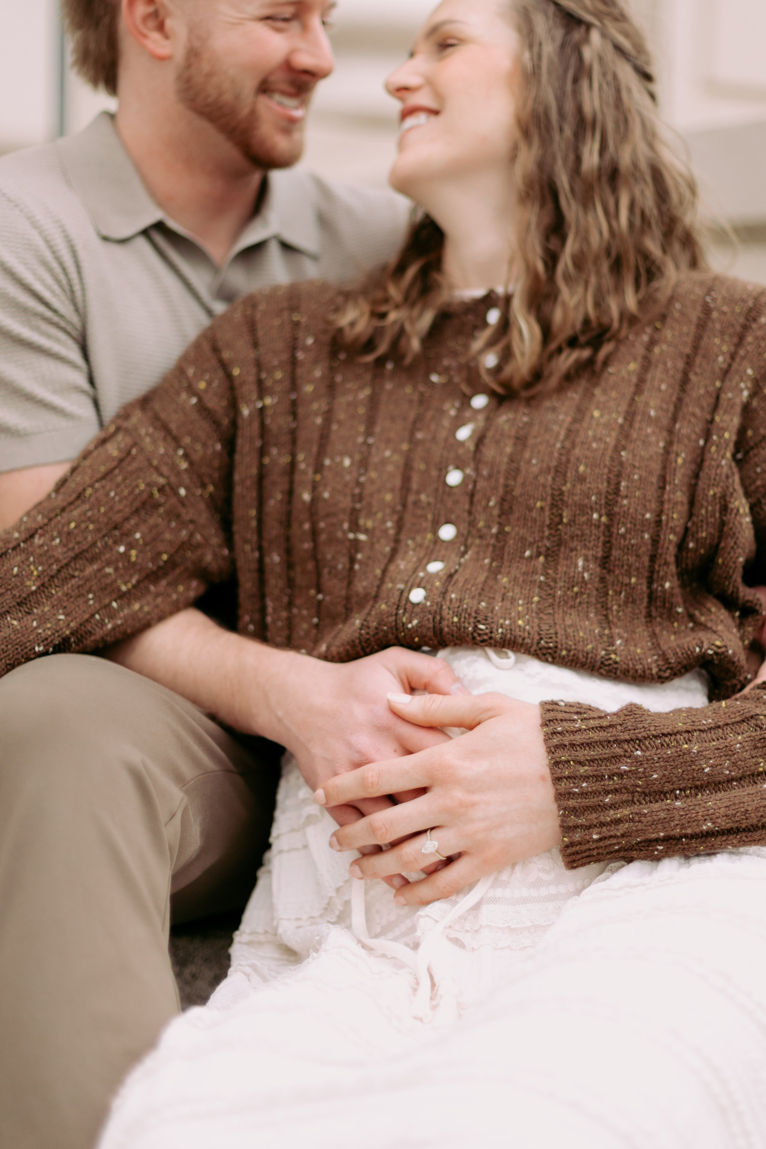 Couple outside. Maternity photo. Thomas S Monson Center