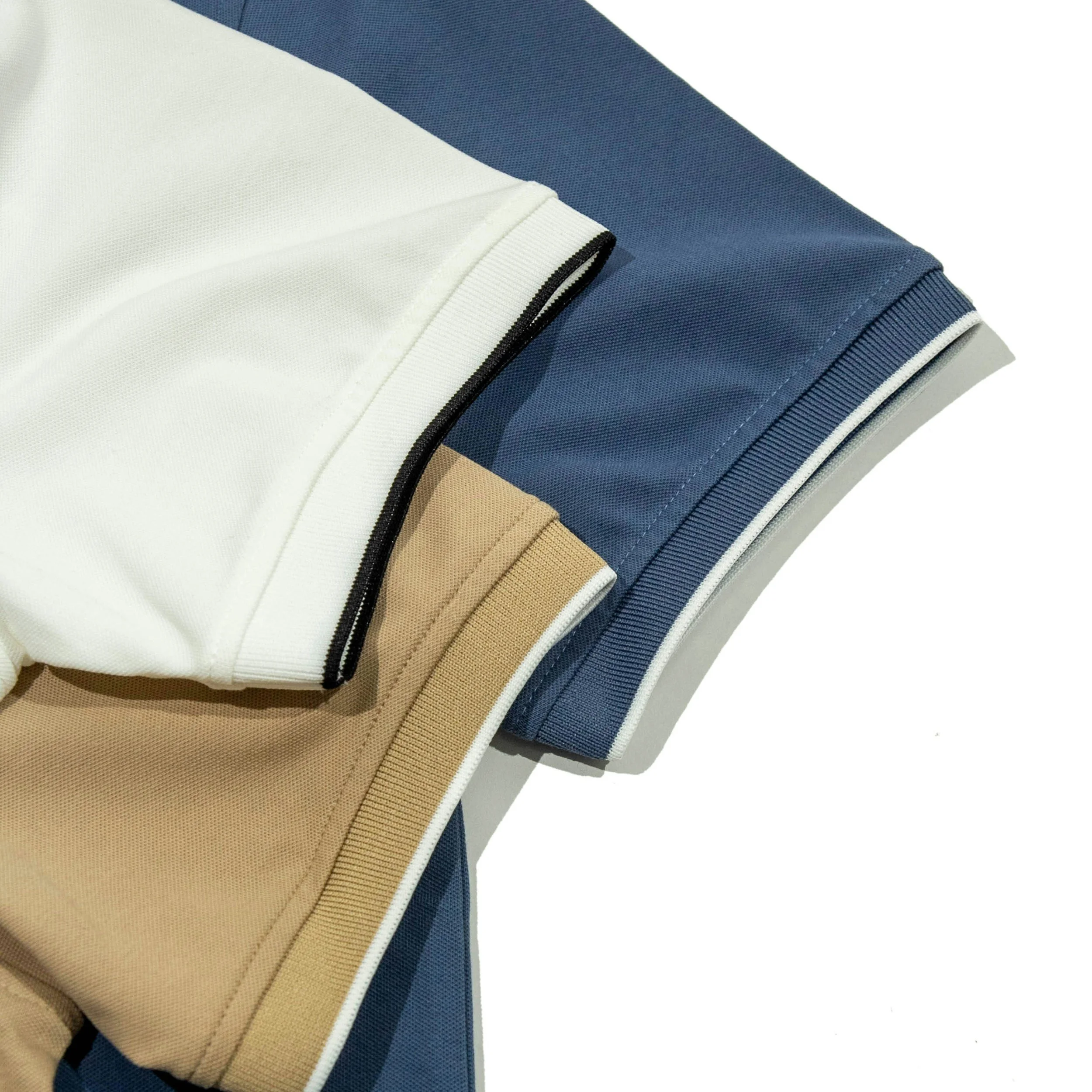 Close-up look of high-quality polos from top brands.