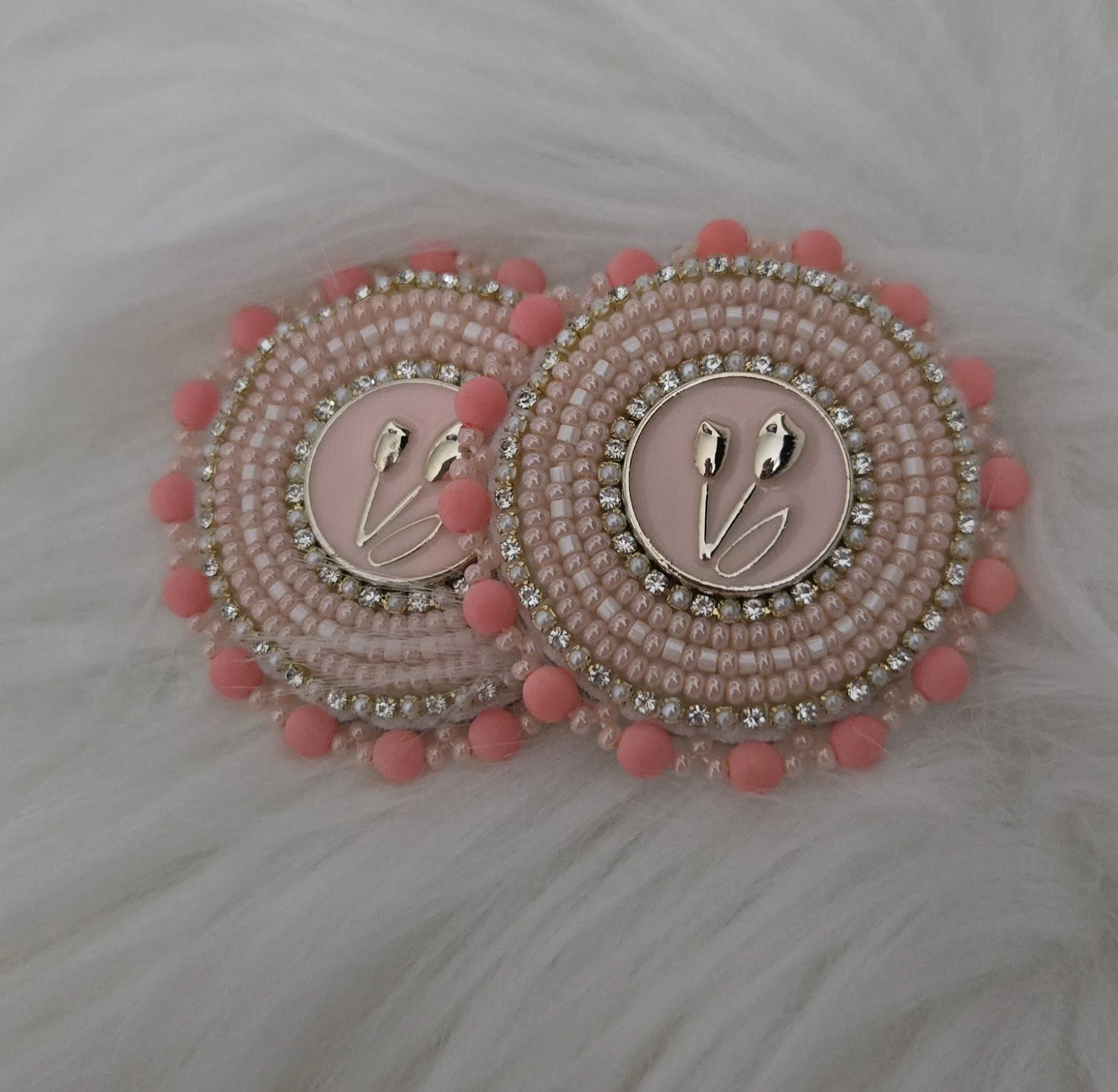 Peachy Pink Beaded Earrings