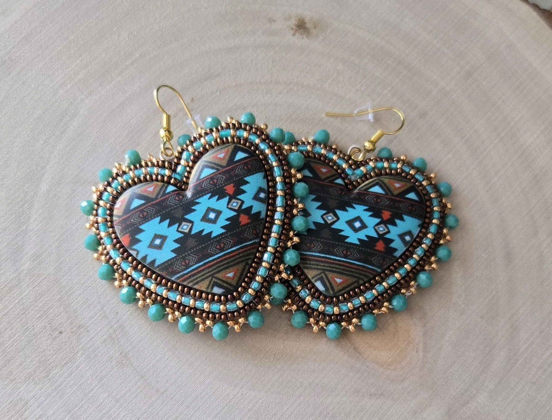 Brown and Turquoise Beaded Earrings