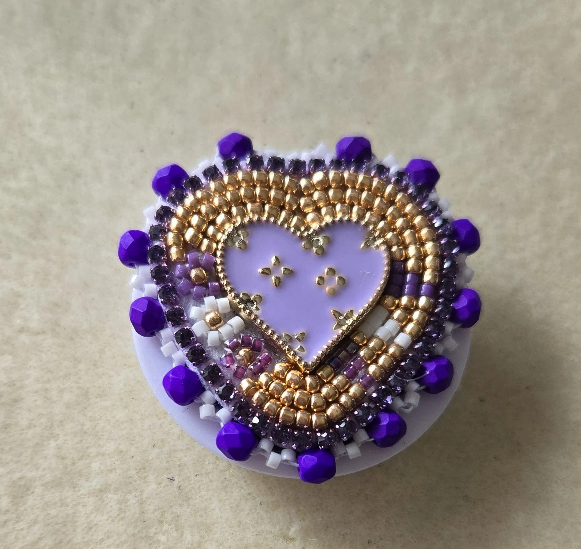 Purple Beaded Heart Popsocket