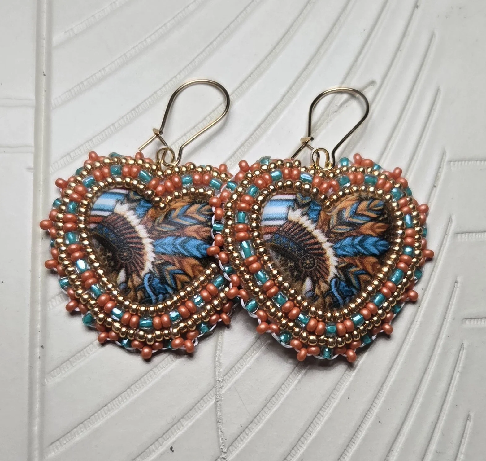 Gold, Turquoise & Coral Beaded Earrings