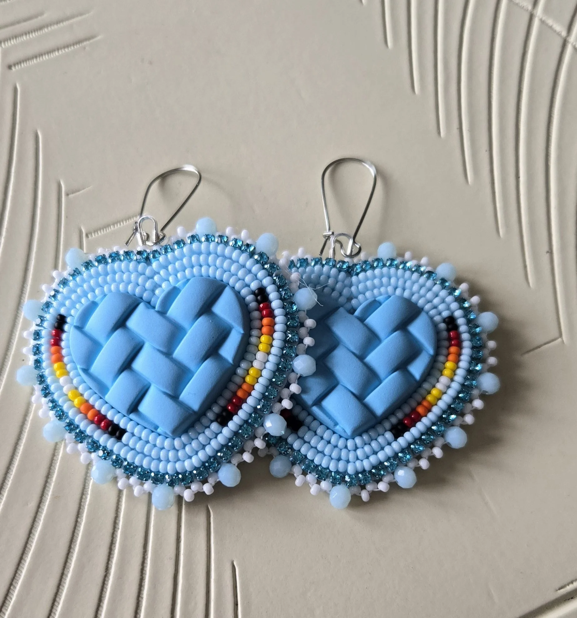 Blue Textured Heart Earrings