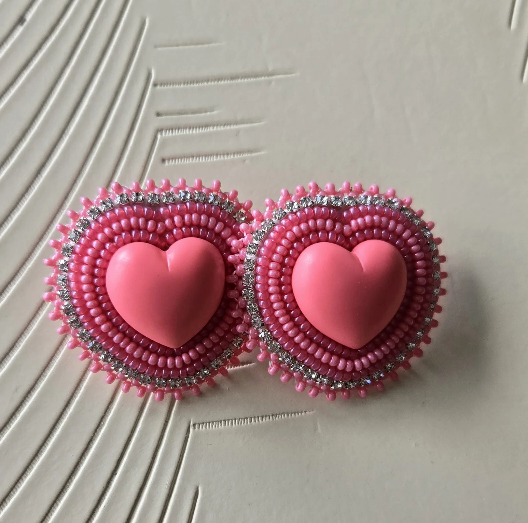 Pink Beaded Heart Earrings