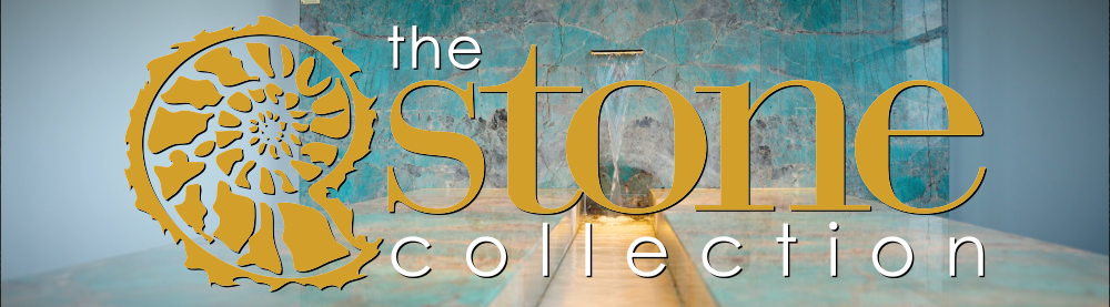 Logo for 'The Stone Collection' featuring a stylized golden stone spiral and text on a stone-like background.