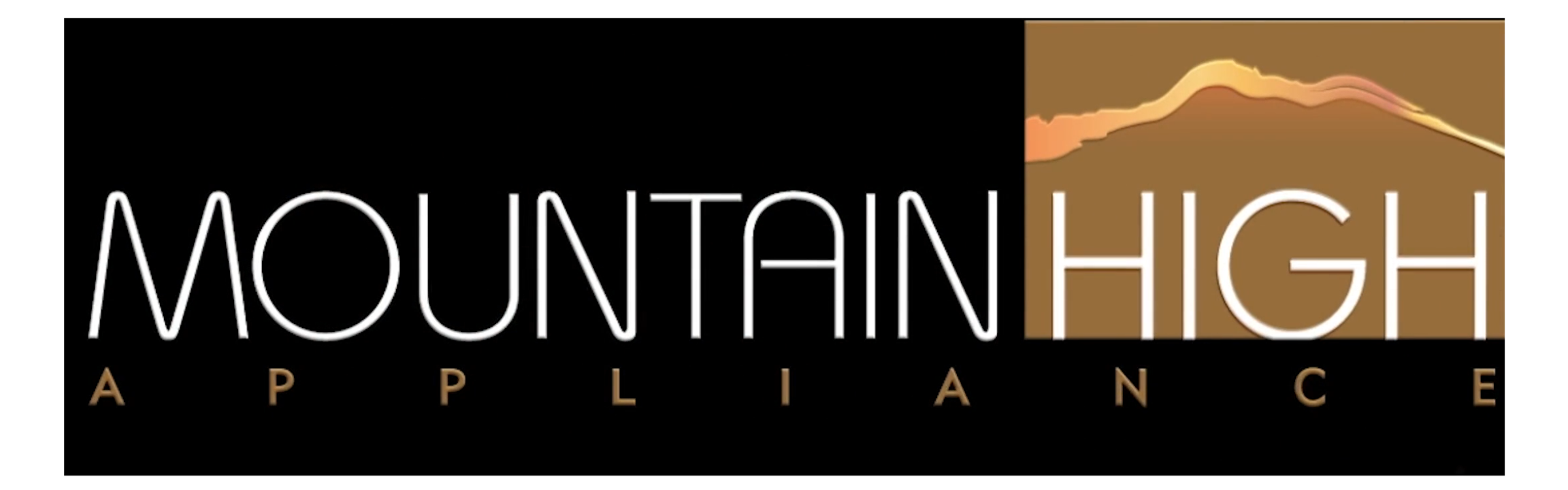 Logo of Mountian High Appalachain with the text in white and brown shown over a black background, featuring a mountain outline in the upper right corner.