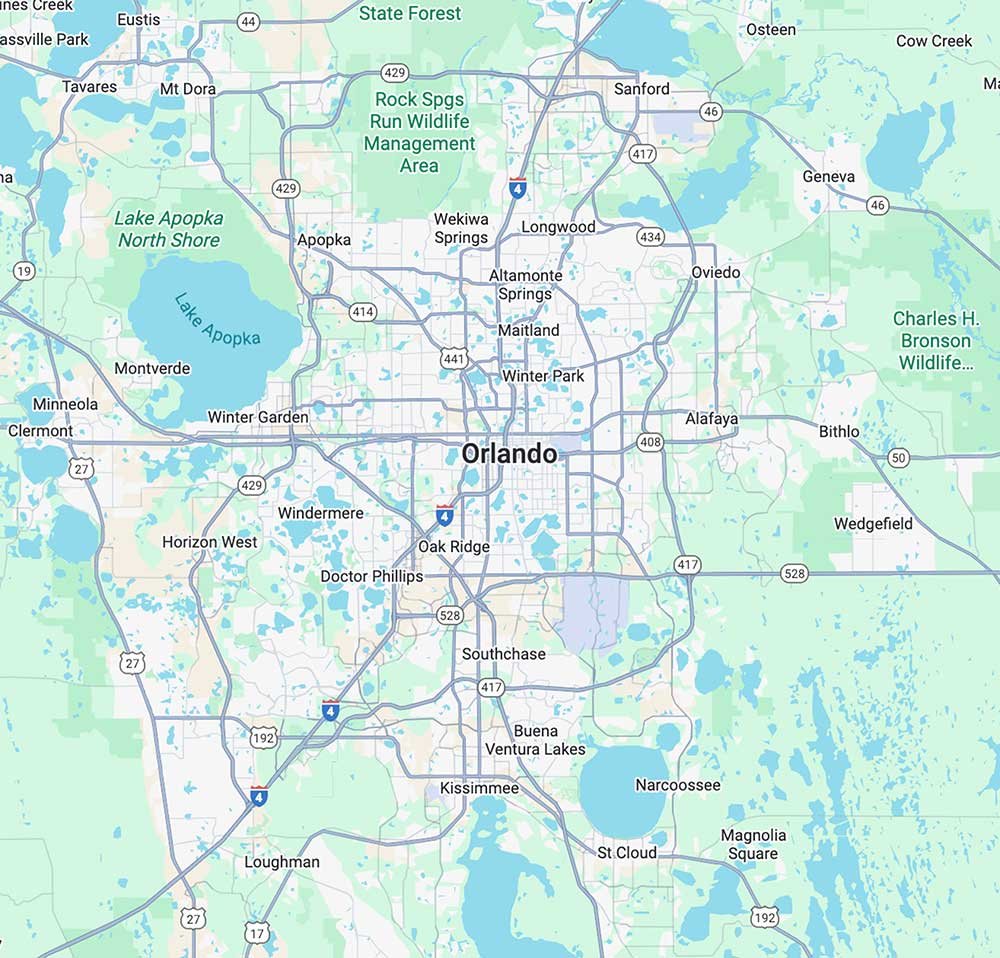 orlando area map showing service area for Hoop Orlando