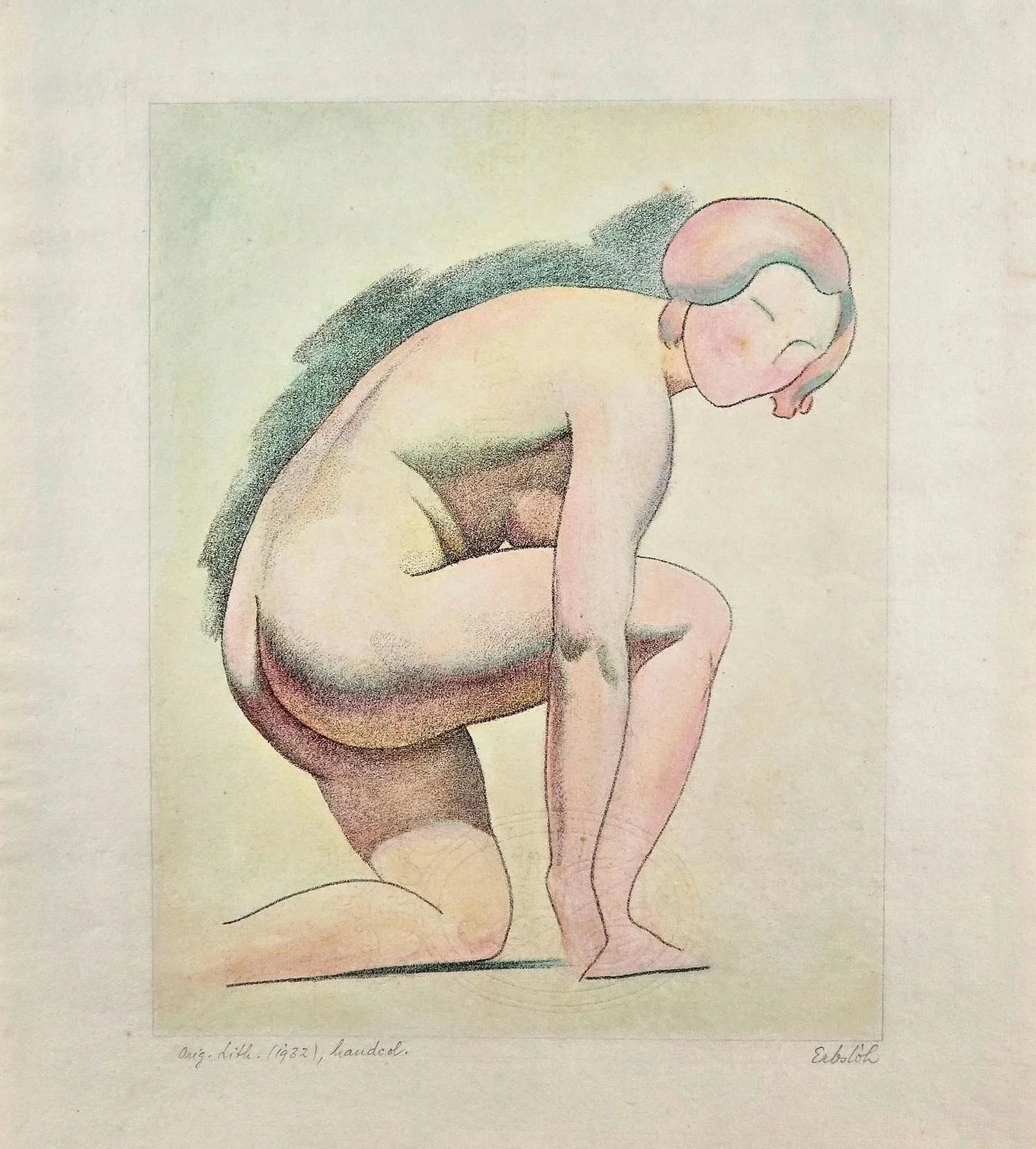 Akt, 1932 orig. Lithographie, Adolf Erbslöh