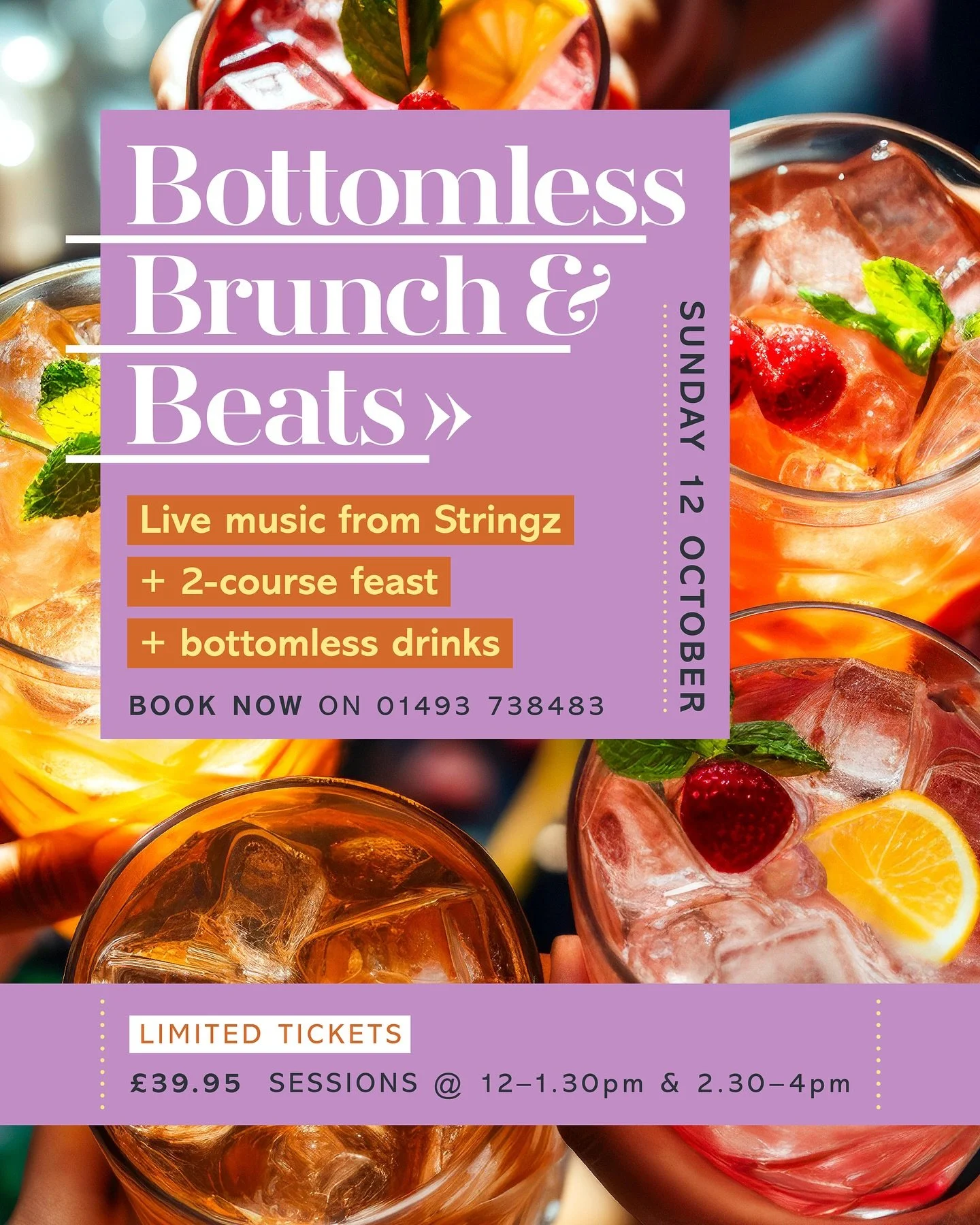 🎉 TICKETS ON SALE NOW 🎉 Bottomless drinks, tasty eats &amp; live beats 🍹🎶

Sunday 12th October ✨ 2-course set menu (Starter &amp; Main) ✨ Live music from the incredible violinist Stringz ✨ Full DJ setup bringing the party vibes ✨ Bottomless cockt