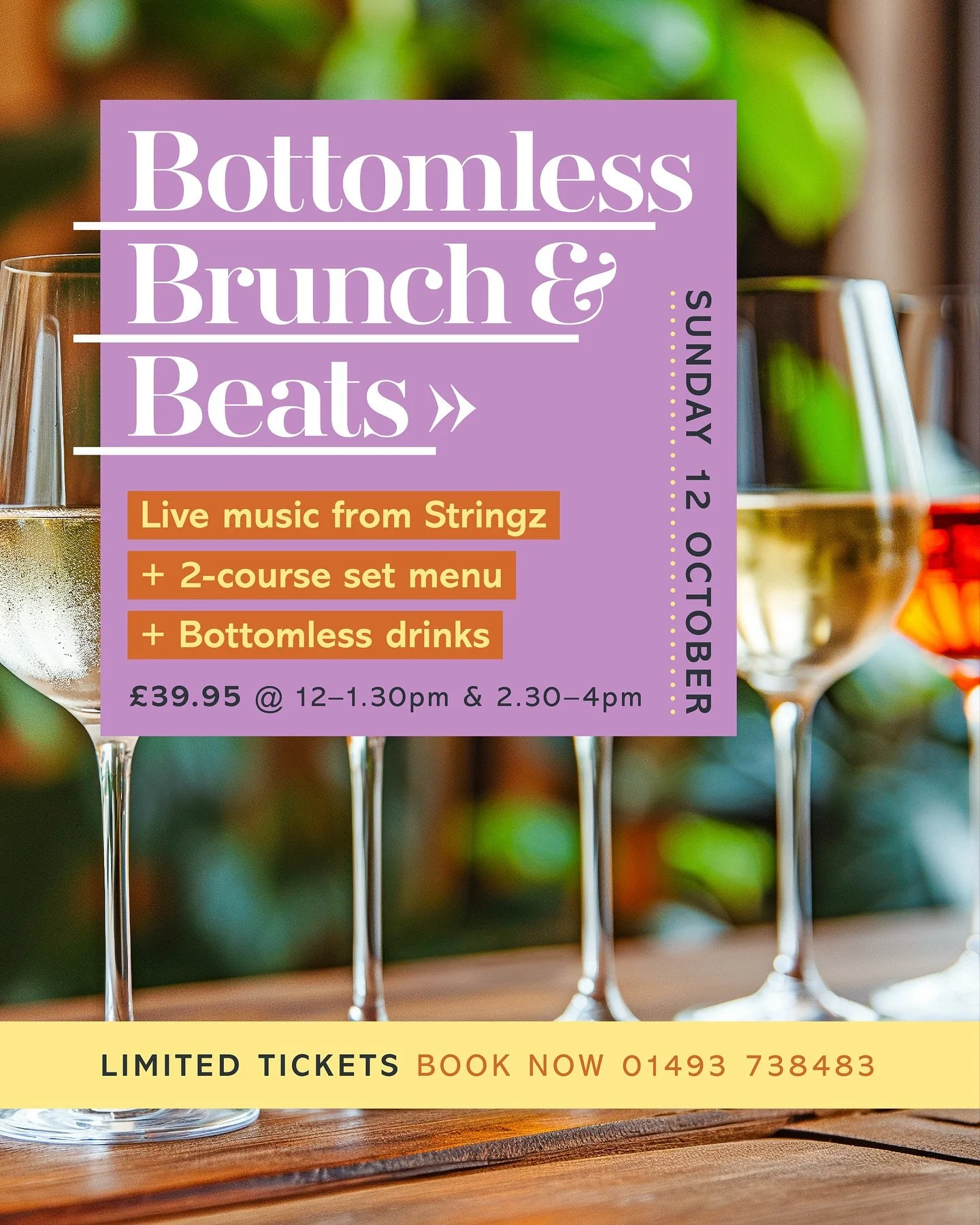 🍸 Endless fun, unlimited vibes 🍸✨ Bottomless Brunch &amp; Beats &mdash; grab your favourites and get ready for an unforgettable Sunday session!

⭐ Sunday 12th October ⭐
Live music from violinist Stringz + full DJ setup
2-course set menu 🍹 Bottomle