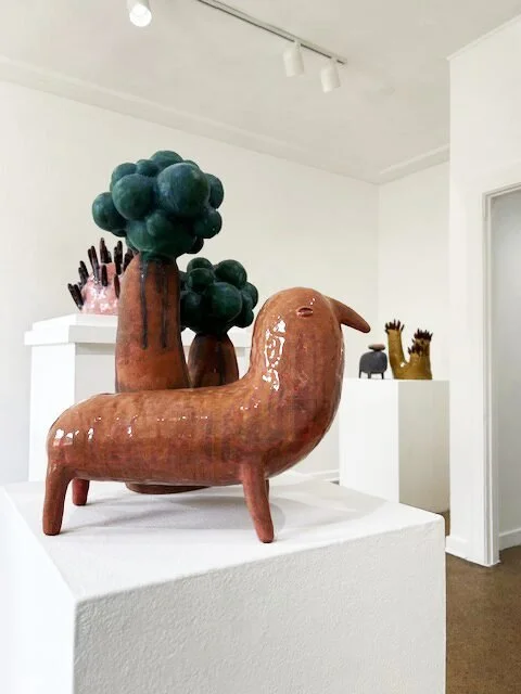  Installation View    Fauna #7, 2023 (front)  Gazed ceramic  13 × 16 × 9 inches 
