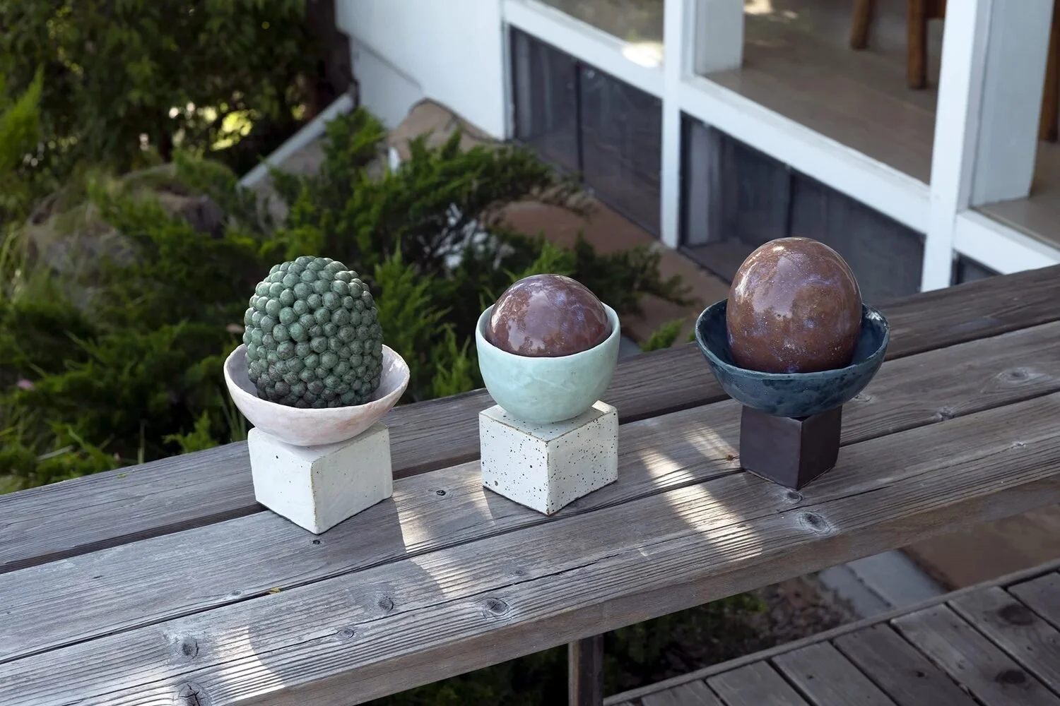  Flora #20, 2024 (left)  Glazed ceramic  10 × 7 × 7 inches 