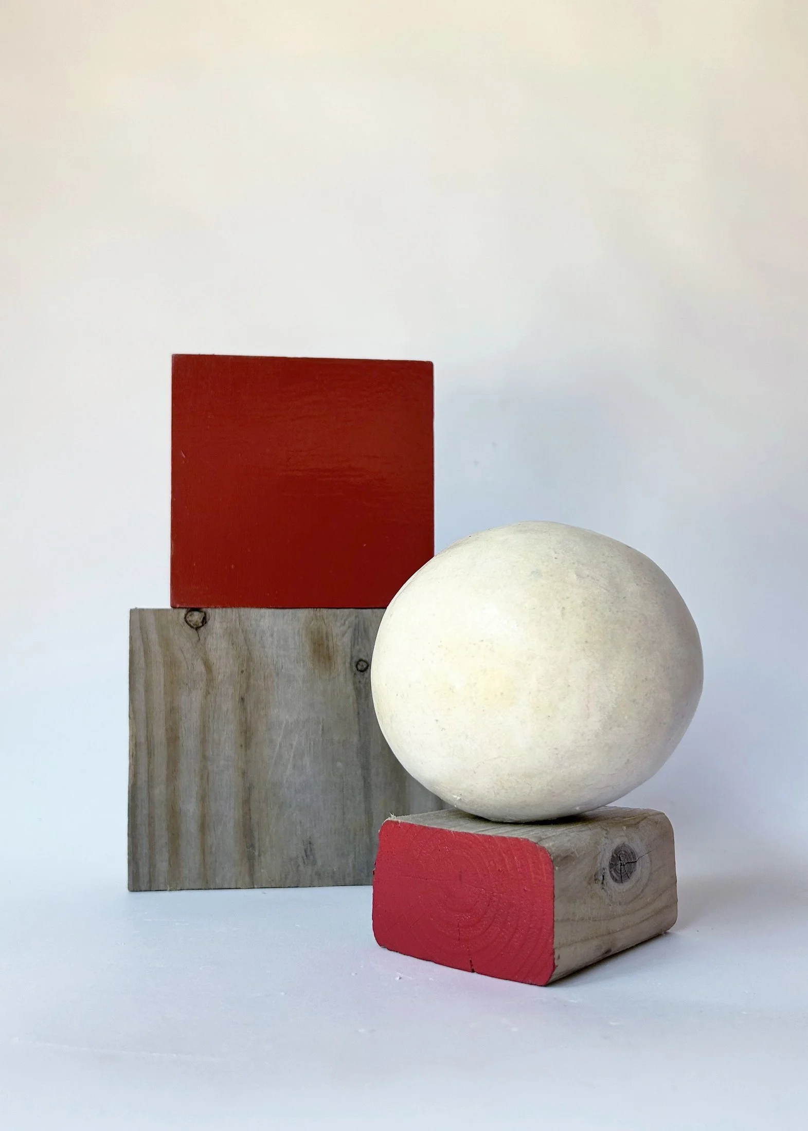  TC #5, 2025 (left)  Gloss paint and wood  8 × 5 × 1.5 inches    TC #1, 2025 (right)  Wood, glazed ceramic and gloss paint  5.5 × 4 × 4 inches 