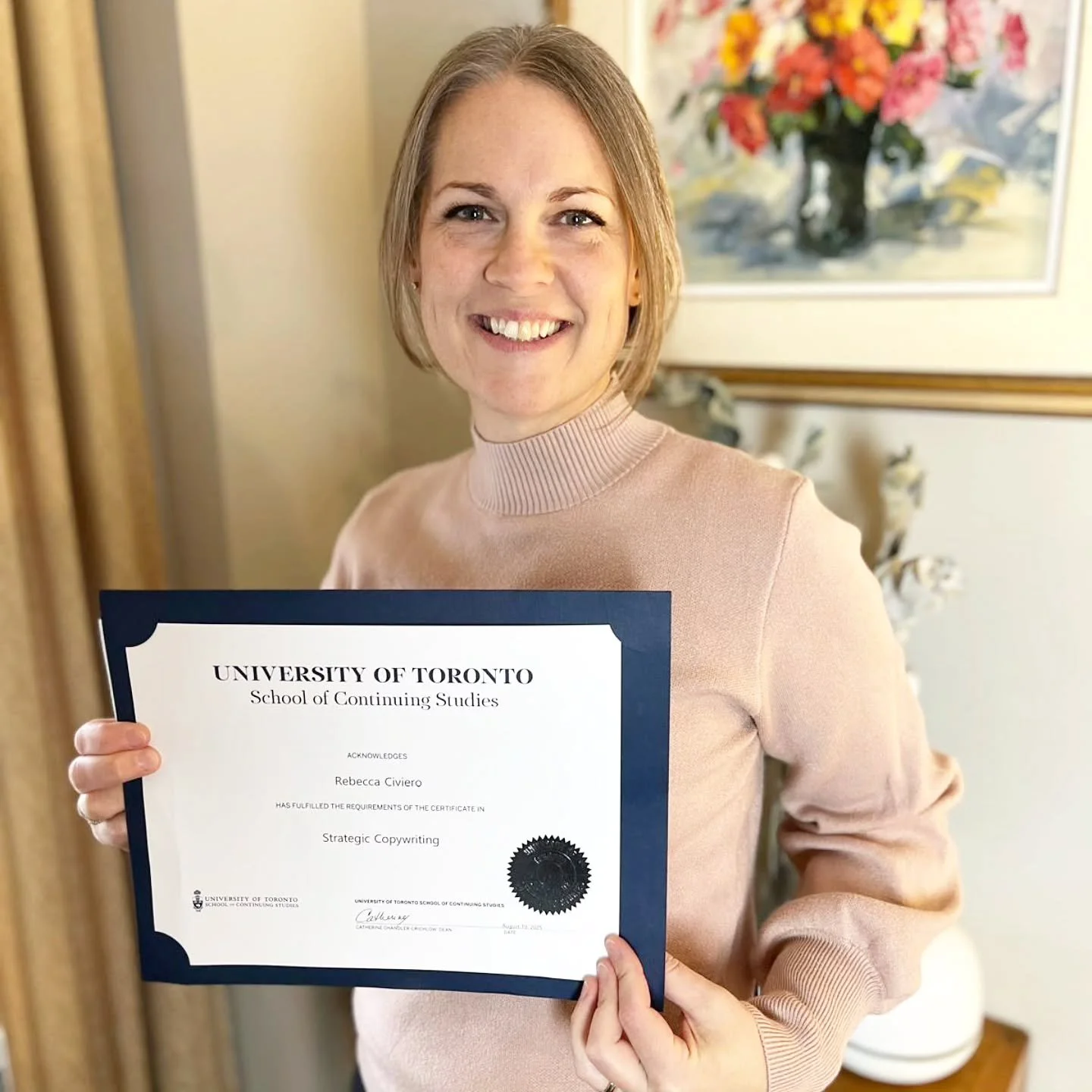 Proud to have received my 'Strategic Copywriting' Certificate from The University of Toronto's School of Continuing Studies this past summer! 

I loved being "back at school." The program perfectly combined practical writing and marketing e
