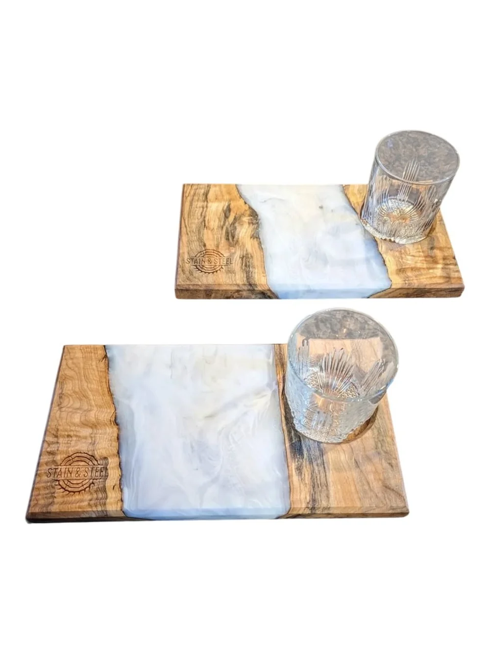 Hardwood and epoxy serving board set