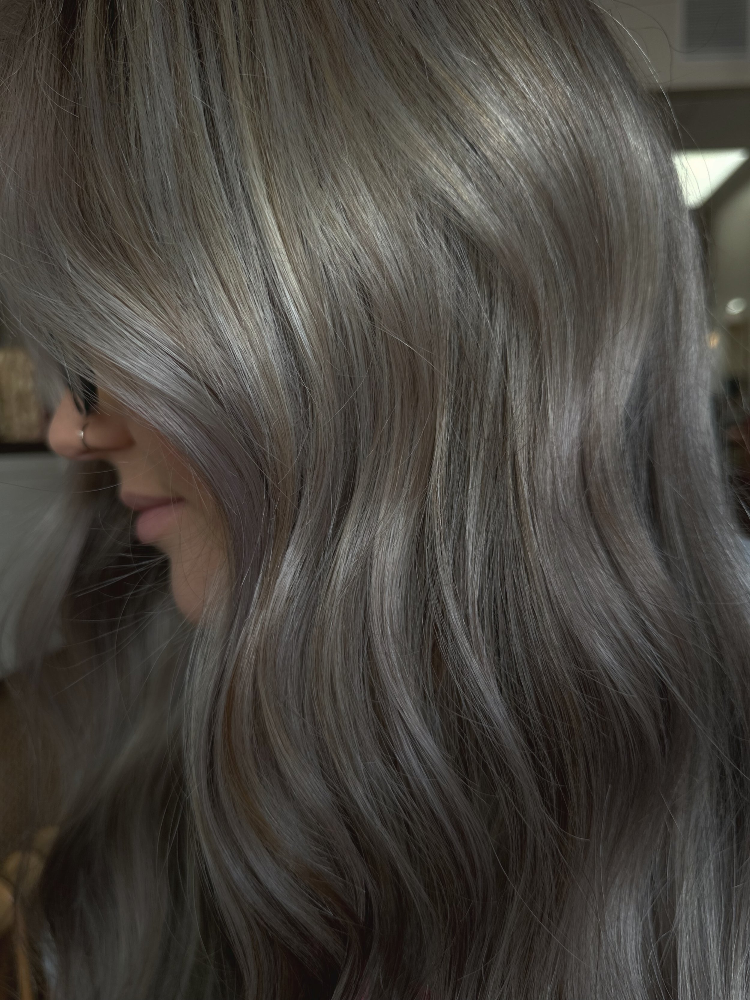 The kind of blonde that turns heads. ✨

Bright, icy, dimensional, and customized to complement her perfectly. Healthy-looking blonde will always be in style. 🤍

Toner: Keune Semi
9.71 + 10.17 + Silver + Grey