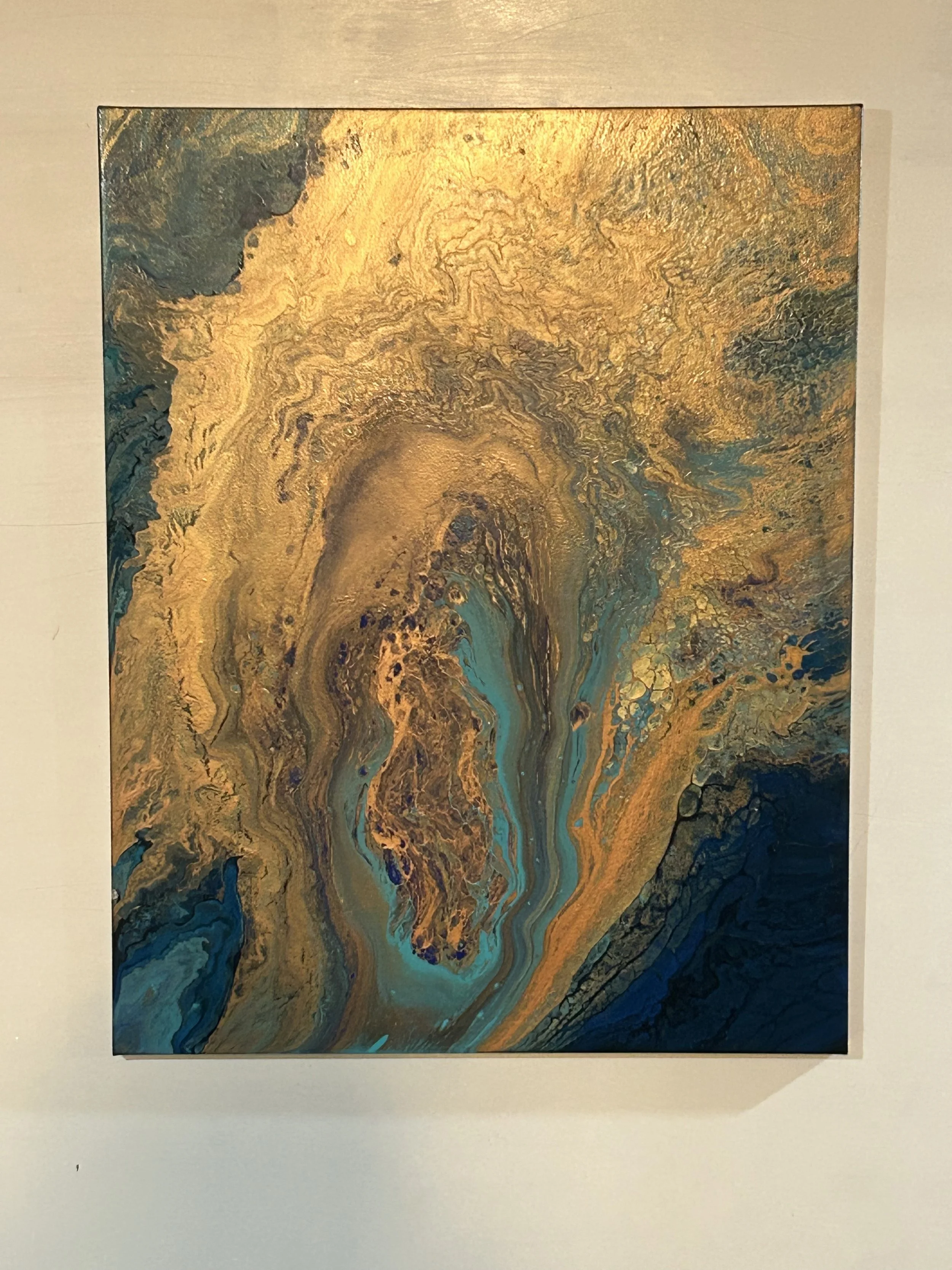 "Golden Depths" – Original Acrylic Pour Painting