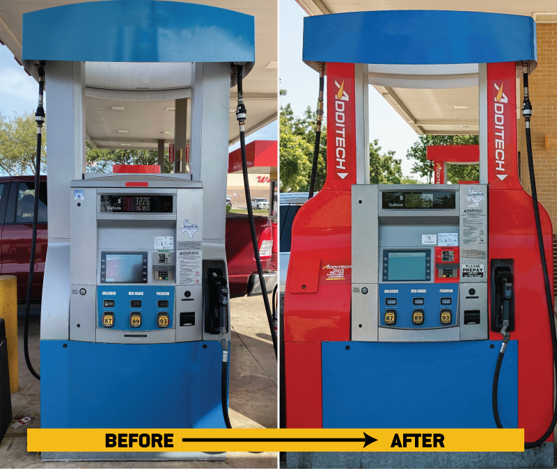 Additech technician installing fuel additive retrofit dosing system on existing fuel pump