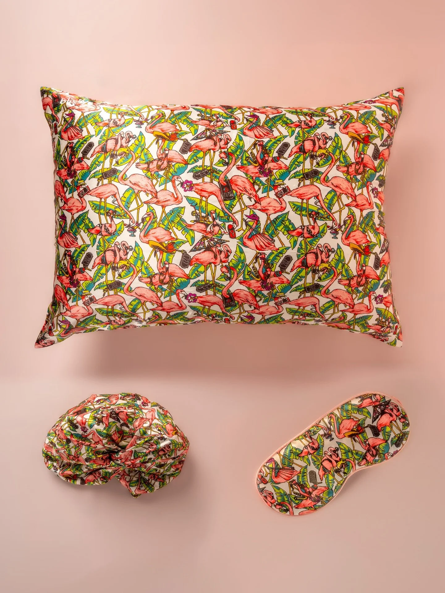 The newest print has arrived 🦩✨🍸

Nicole Miller x Blissy Flamingo collection brings a playful tropical mood to your nighttime routine &mdash; pink flamingos, cocktails, palm leaves, and a little do not disturb energy.

100% Mulberry Silk. Pillowcas