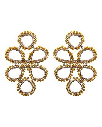 Gold and rhinestone chandelier earrings in a floral pattern.