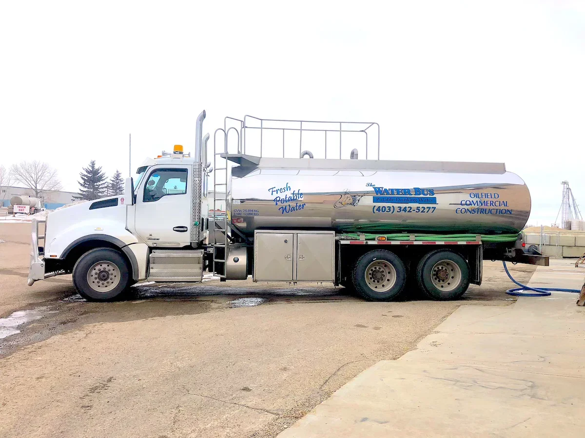 The Water Bus Truck is delivering at an industrial site