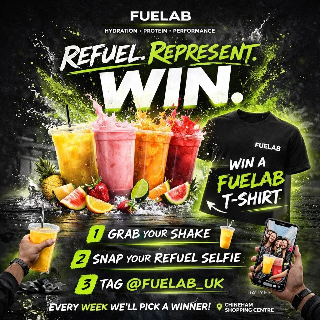 REFUEL. REPRESENT. WIN. 👕

We&rsquo;re giving away Fuelab T-shirts every week.

How to enter:

1️⃣ Grab your Fuelab drink
2️⃣ Snap your refuel selfie
3️⃣ Tag @fuelab_uk

We&rsquo;ll pick a winner every week.

Hydration.
Protein.
Performance.

📍 Chi