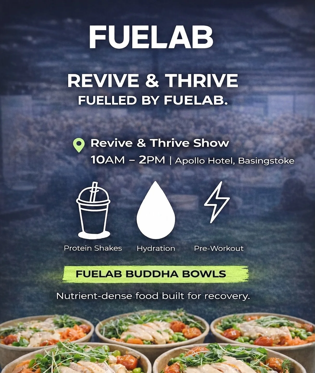 REVIVE &amp; THRIVE. FUELLED BY FUELAB.

We&rsquo;re live tomorrow.

📍 Revive &amp; Thrive Show, The Apollo Hotel, Basingstoke

⏰ 10AM &ndash; 2PM

Built for performance. Designed for recovery.

Available on the day:

&bull; Freshly made protein sha