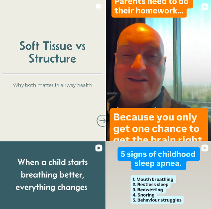 Person holding a smartphone browsing an Instagram page with food photos and lifestyle images on a wooden desk.