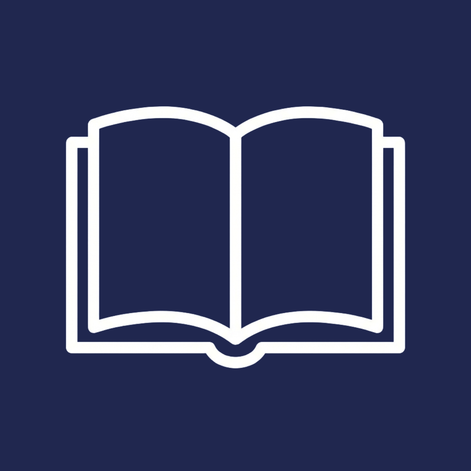 Icône d'un livre ouvert en blanc sur fond bleu foncé