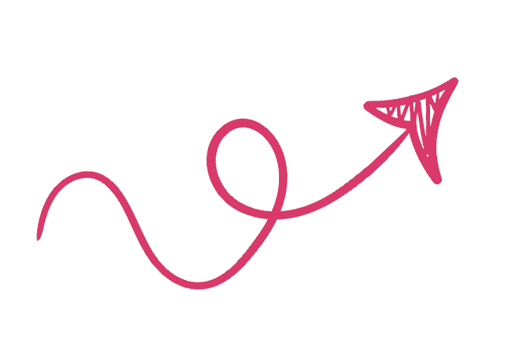 A pink arrow that curves in a playful manner, resembling a swirl, with a striped arrowhead pointing to the upper right.