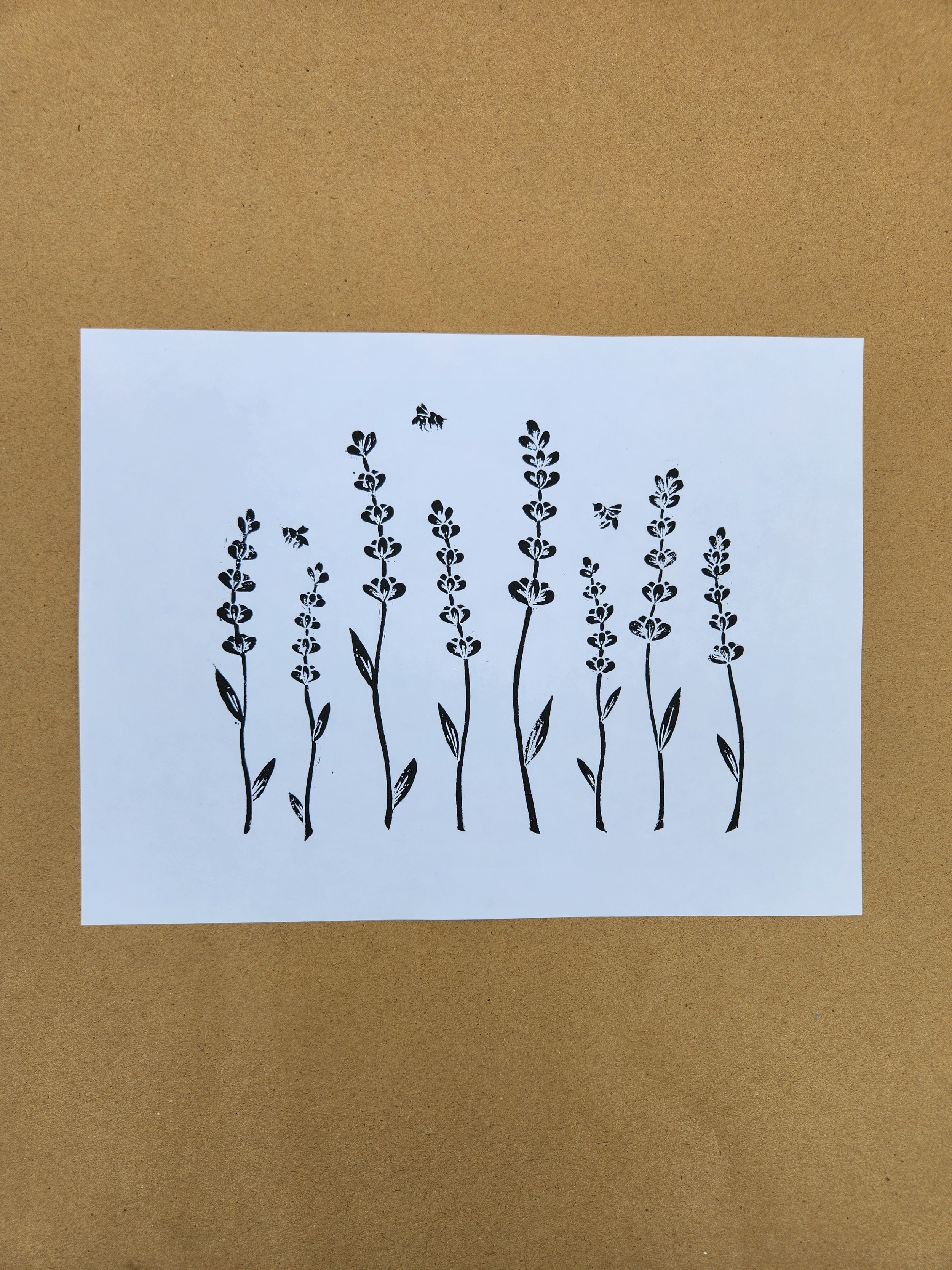 "Lavender Bee" Linocut  Art Print