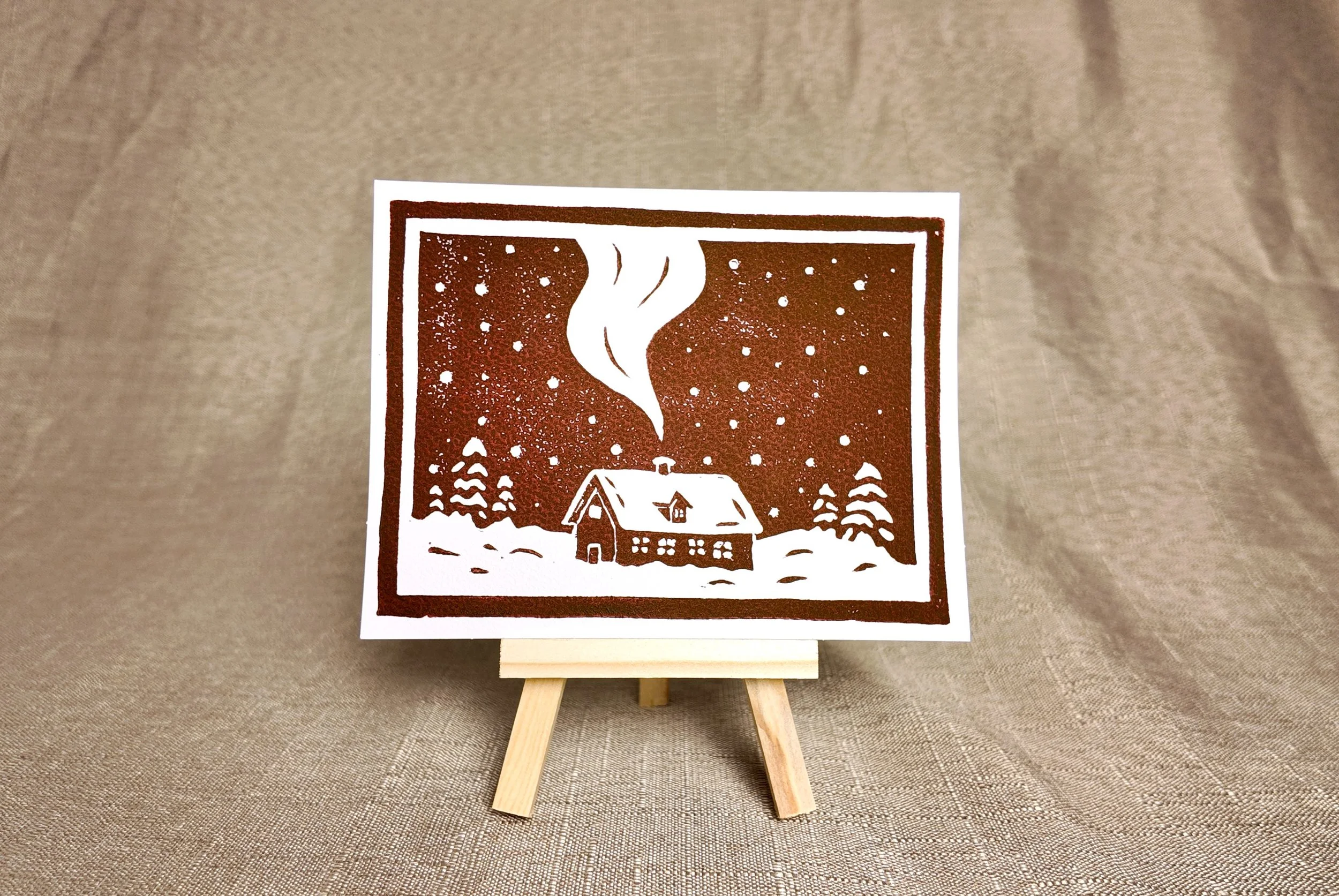 "I love you like 'snow' other" Original Linocut Greeting Card