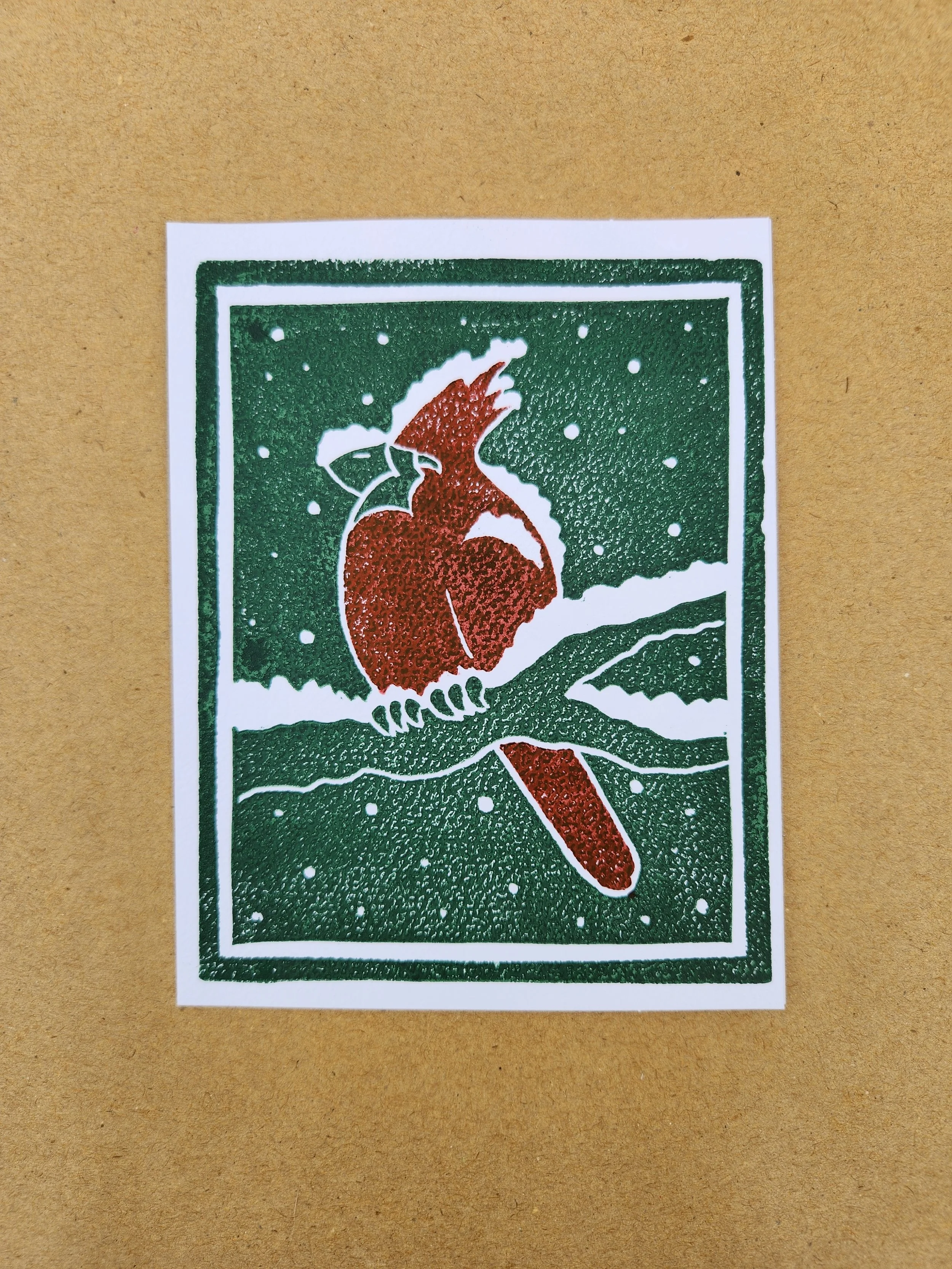 "I'd 'Feather' the Storm for You" Original Linocut Greeting Card