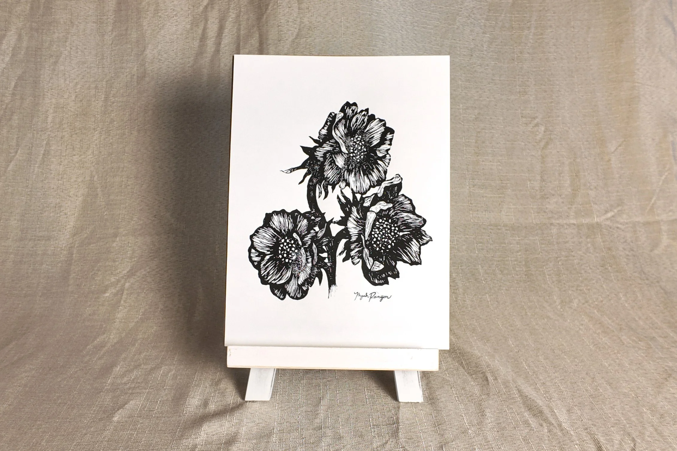 "Anemone" Linocut Art Print 9x12
