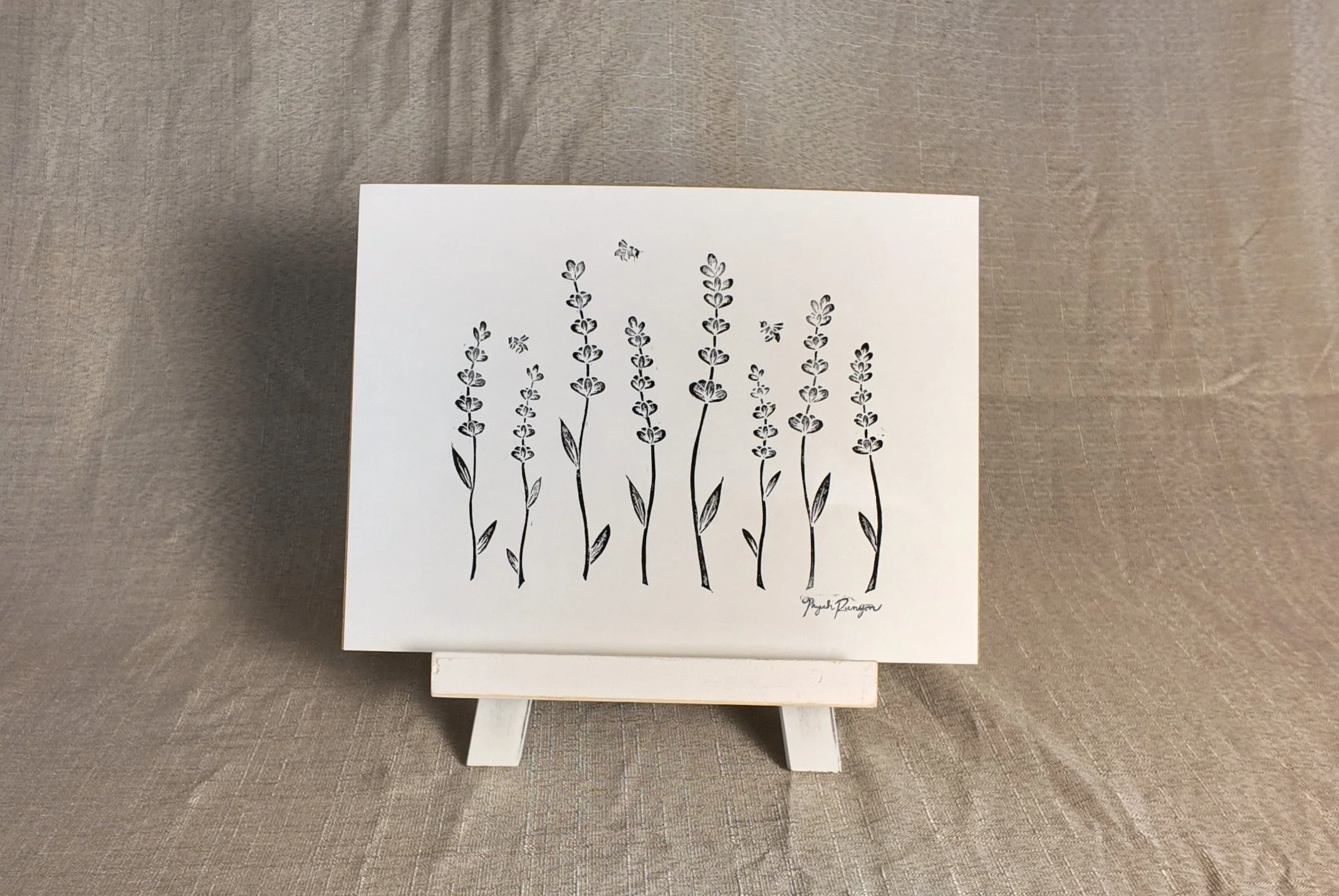 "Lavender Bee" Linocut  Art Print
