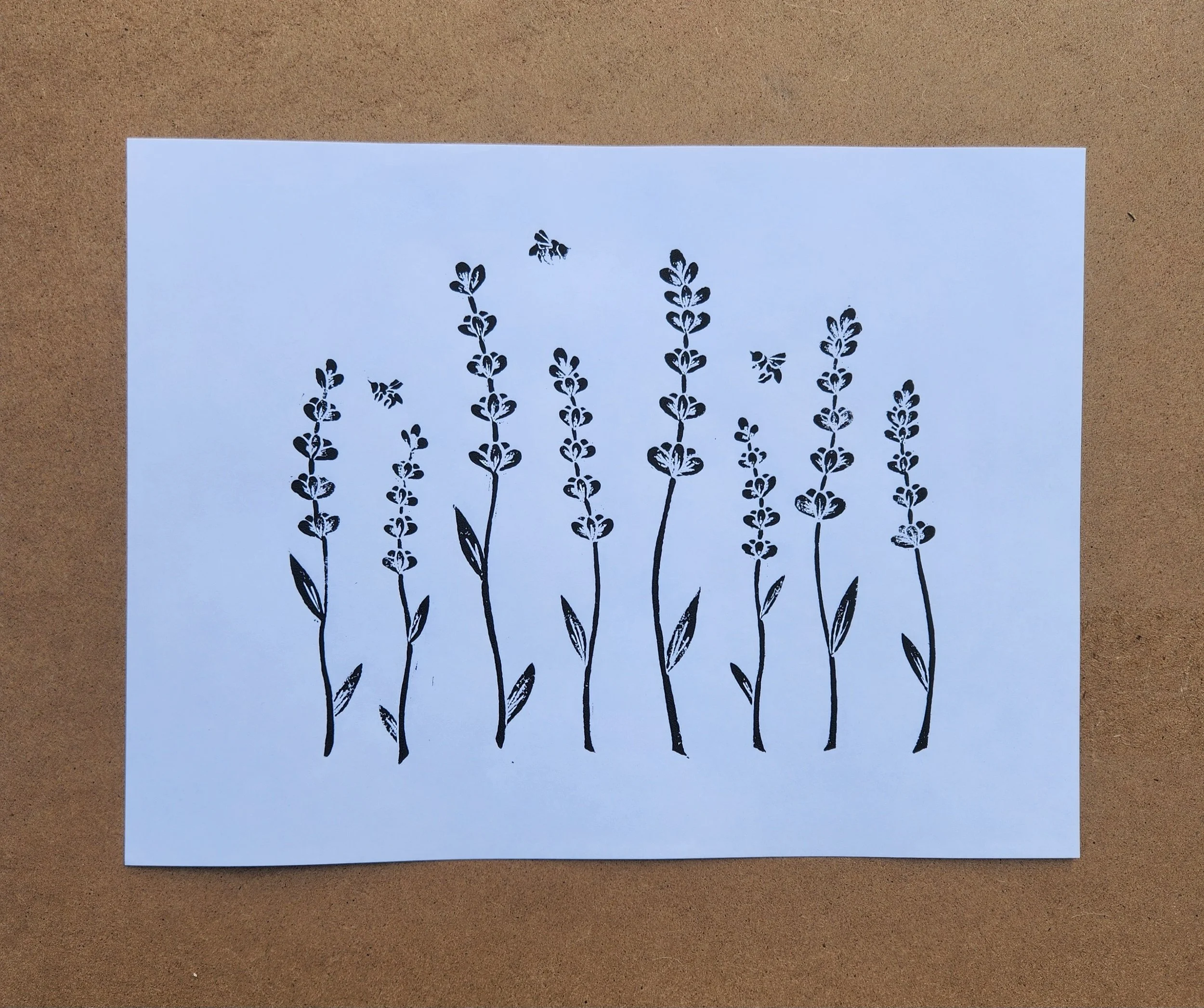 "Lavender Bee" Linocut  Art Print
