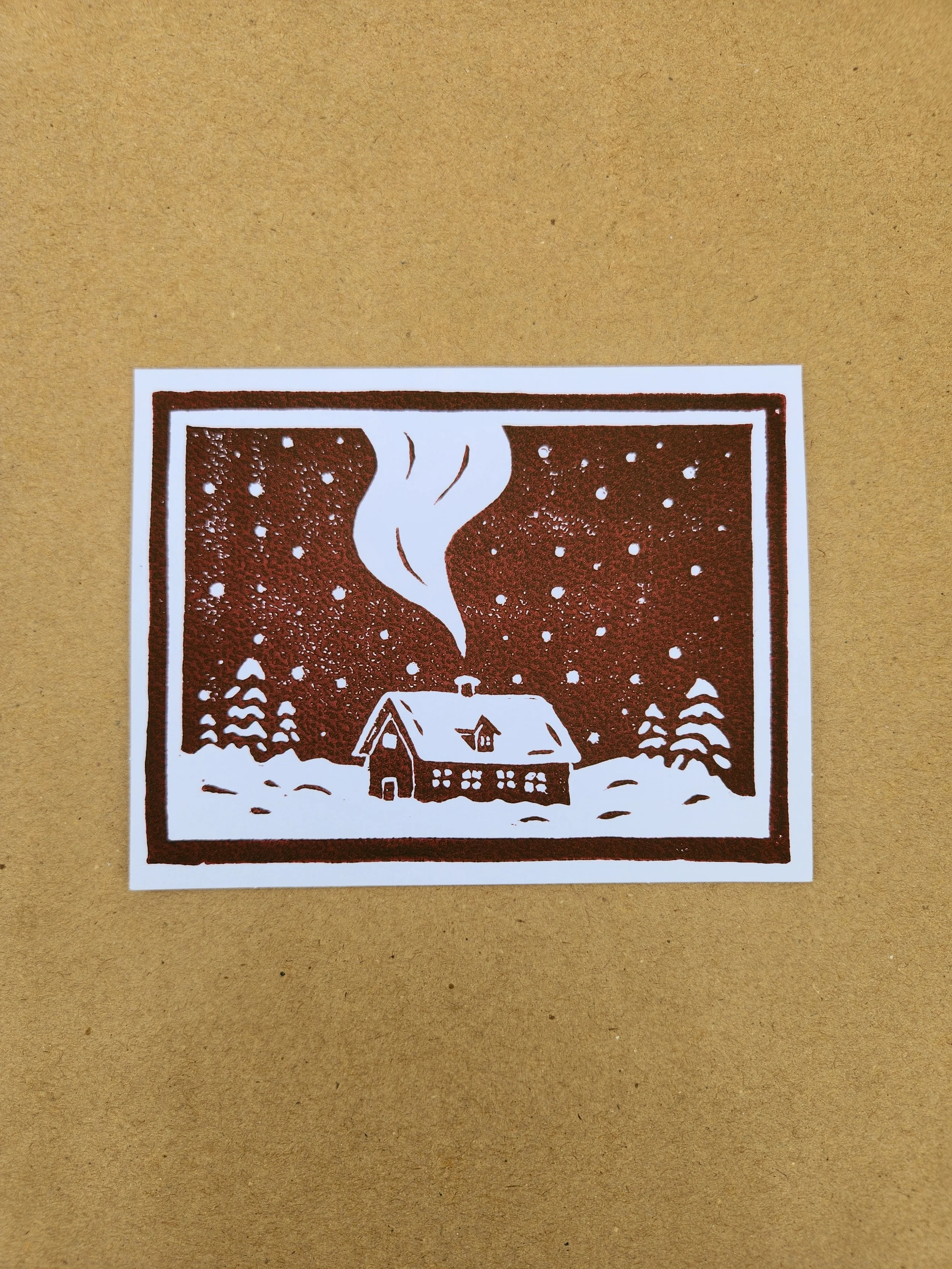 "I love you like 'snow' other" Original Linocut Greeting Card