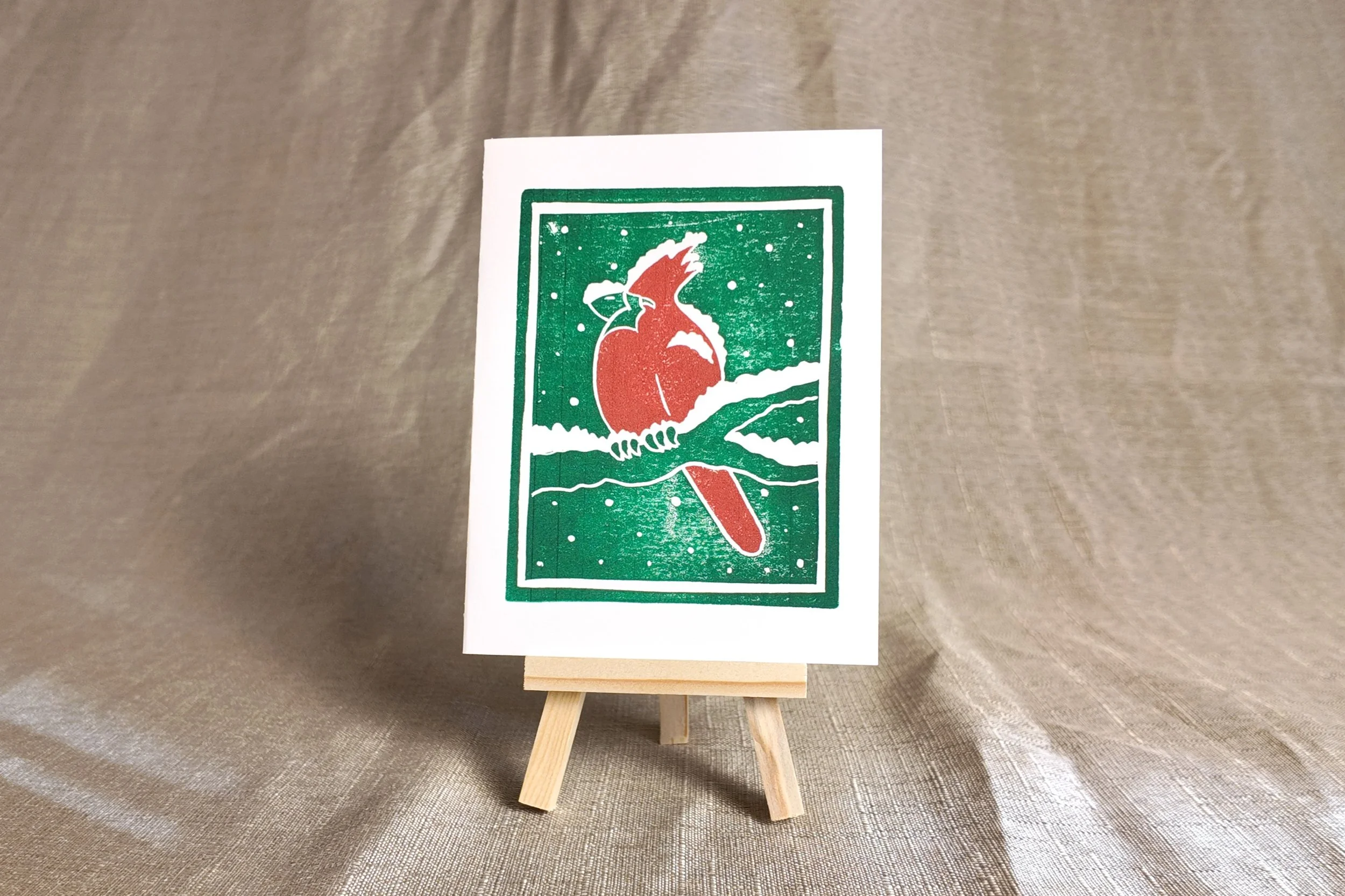 "I'd 'Feather' the Storm for You" Original Linocut Greeting Card
