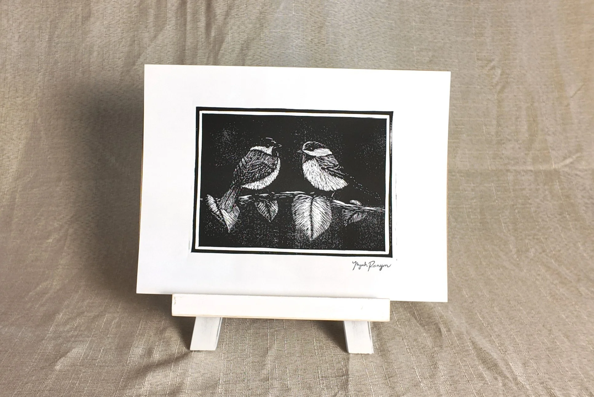 "Chickadees" Linocut Art Print