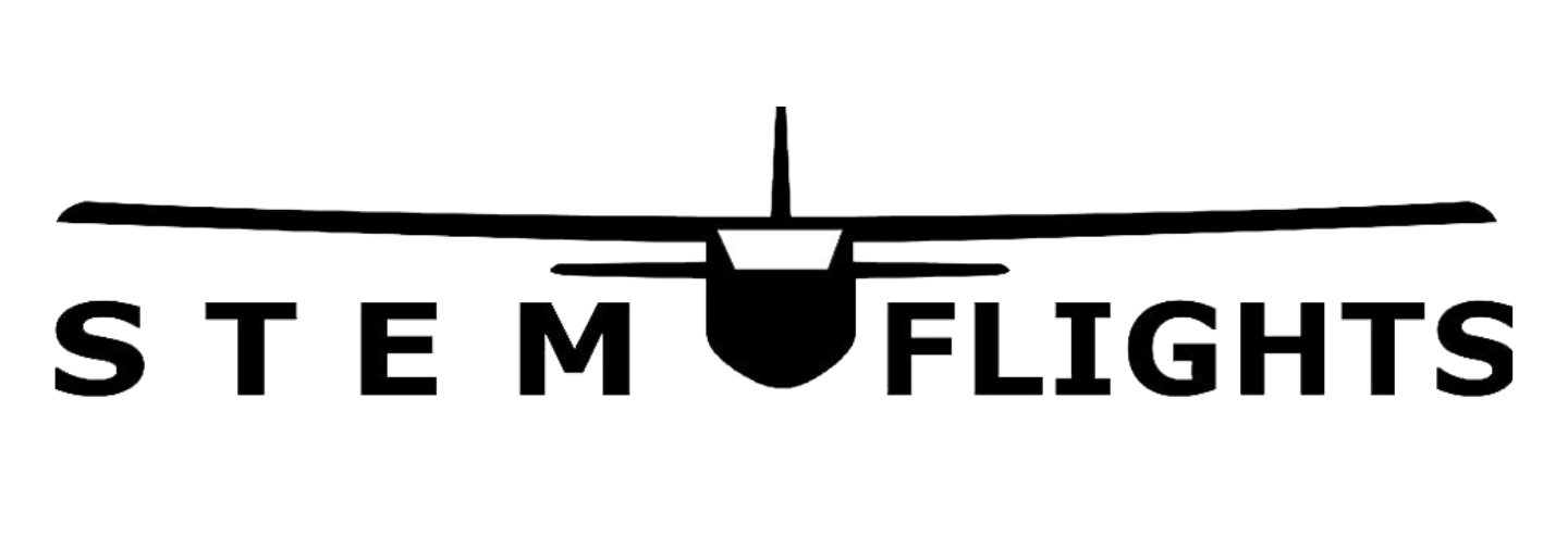Logo of STEM Flights featuring a stylized airplane with the text 'STEM Flights'.