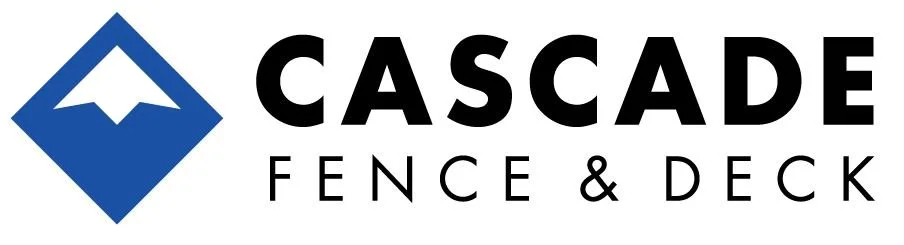 Cascade Fence & Deck logo with a blue diamond-shaped icon and black text.
