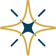 Stylised starburst or sparkle icon with gold and blue accents.
