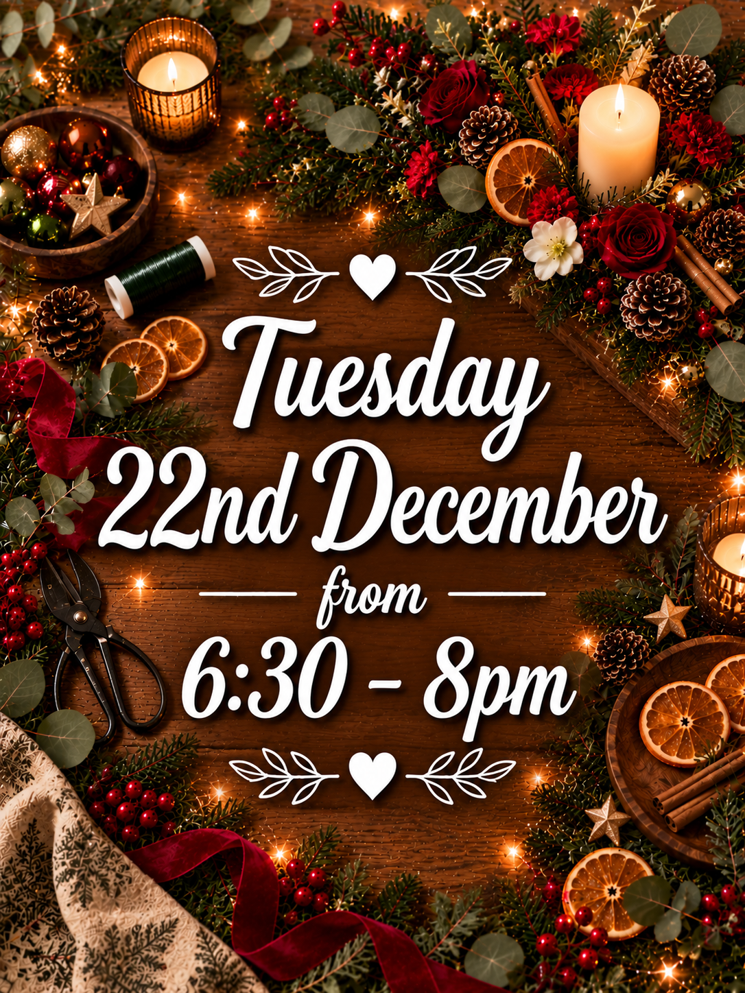 Fresh Christmas Table Arrangement Workshop - 22nd Dec 6:30pm