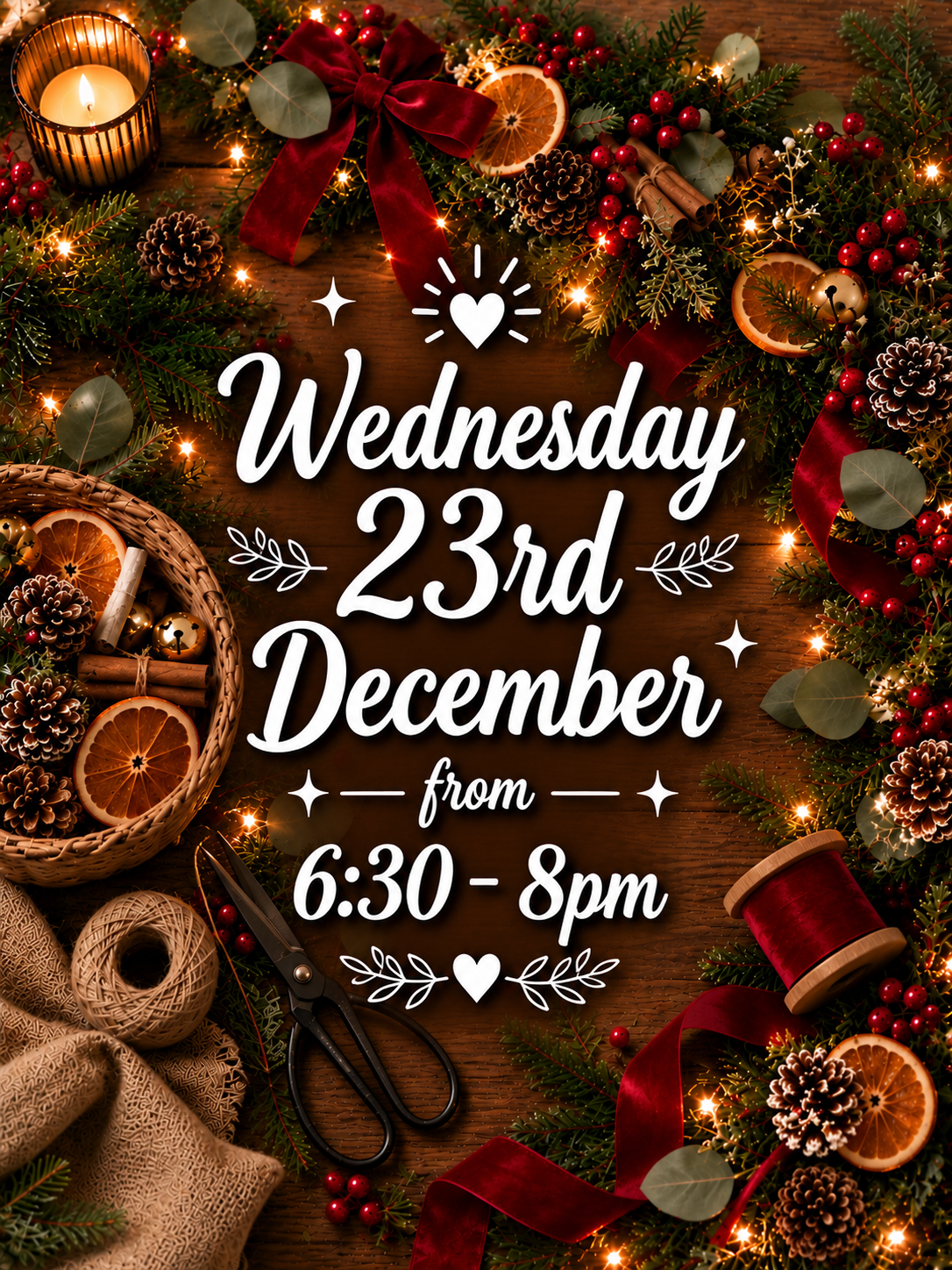 Fresh Christmas Table Arrangement Workshop - 23rd Dec 6:30pm