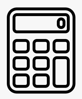 Simple black and white icon of a calculator with a display screen and numbered buttons.