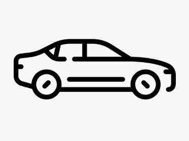 Simple black outline of a side view of a sedan car on a white background.