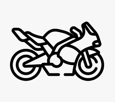 Line drawing of a motorcycle viewed from the side.