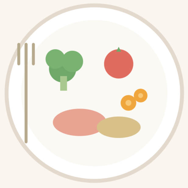 Illustration eines bunten, gesunden Tellers mit Gemüse als Symbol für die Ernährungstherapie bei Lipödem