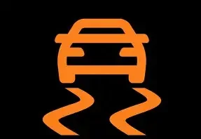 Icon of a car skidding or slipping, shown with wavy lines beneath it on a black background.