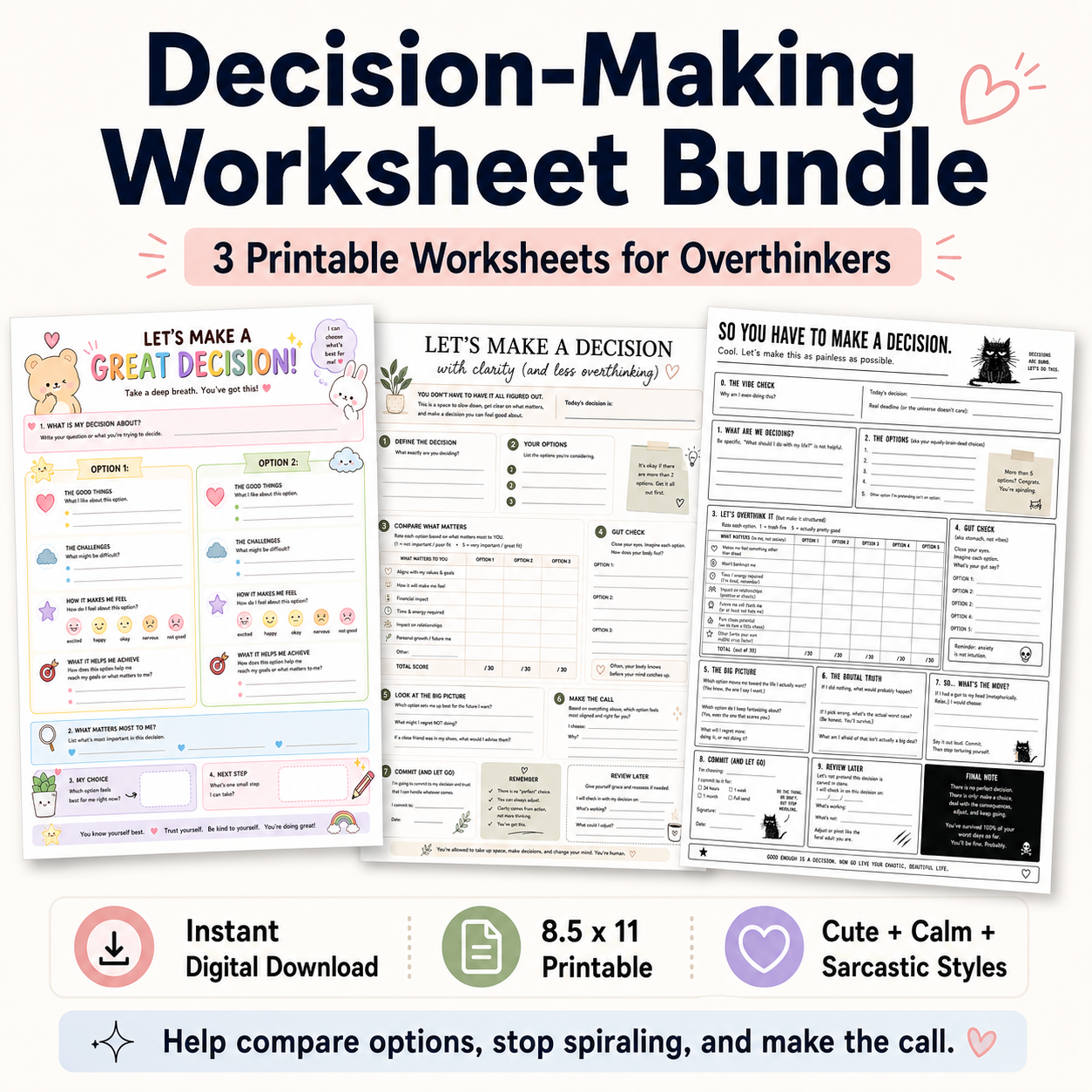 Decision Helper Worksheet Bundle